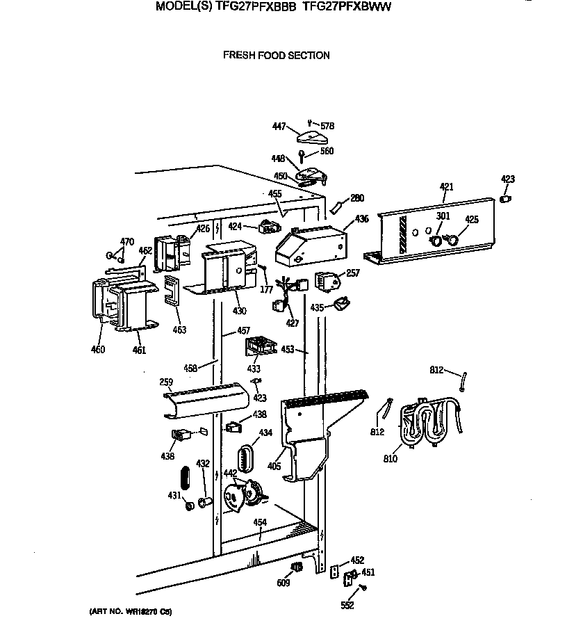 GE TFG27PFXBBB fresh food section diagram