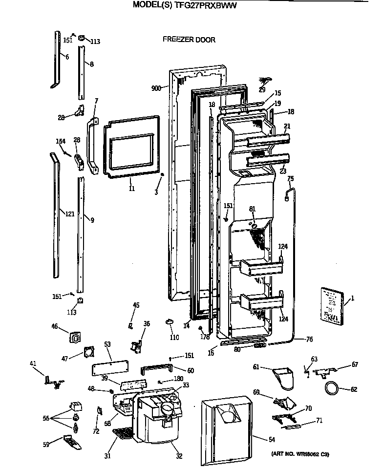 GE TFG27PRXBWW freezer door diagram