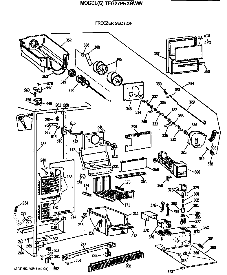 GE TFG27PRXBWW freezer section diagram