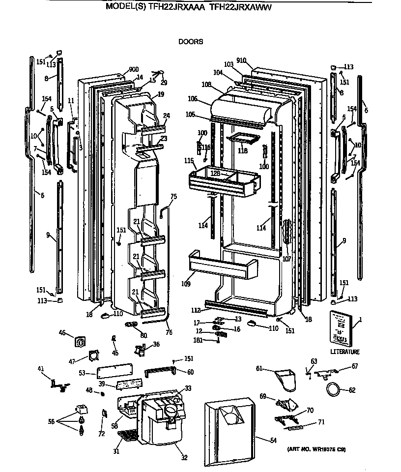 GE TFH22JRXAWW doors diagram
