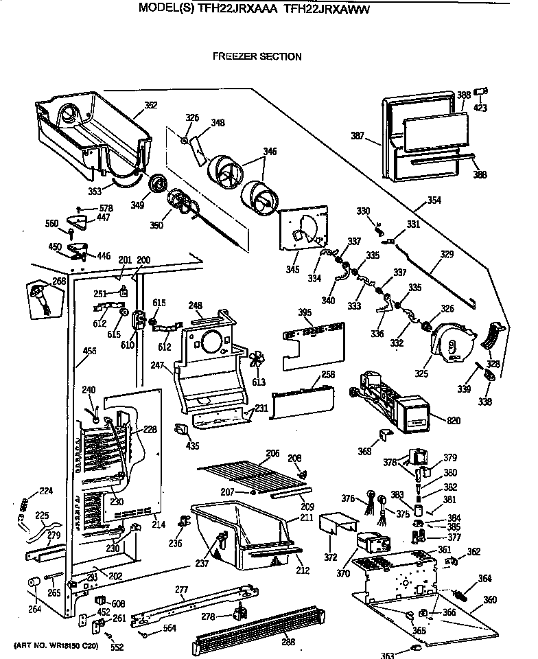 GE TFH22JRXAWW freezer section diagram