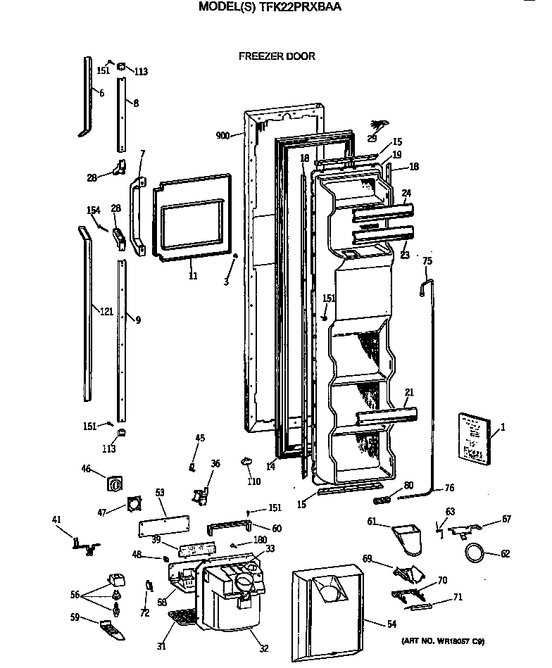 GE TFK22PRXBAA freezer door diagram