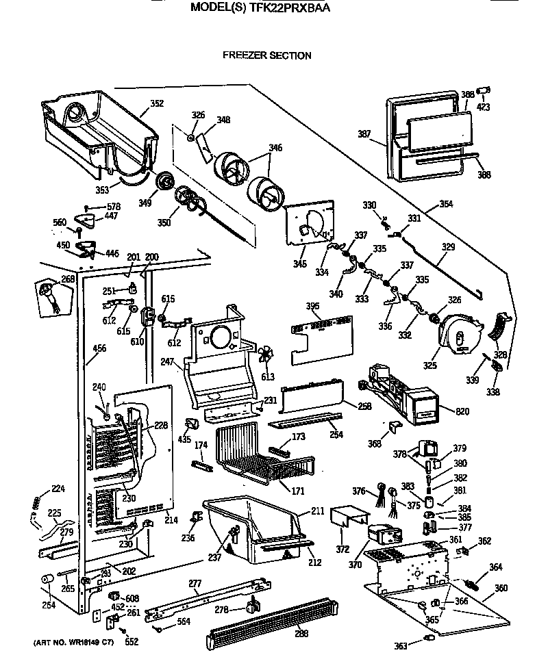 GE TFK22PRXBAA freezer section diagram