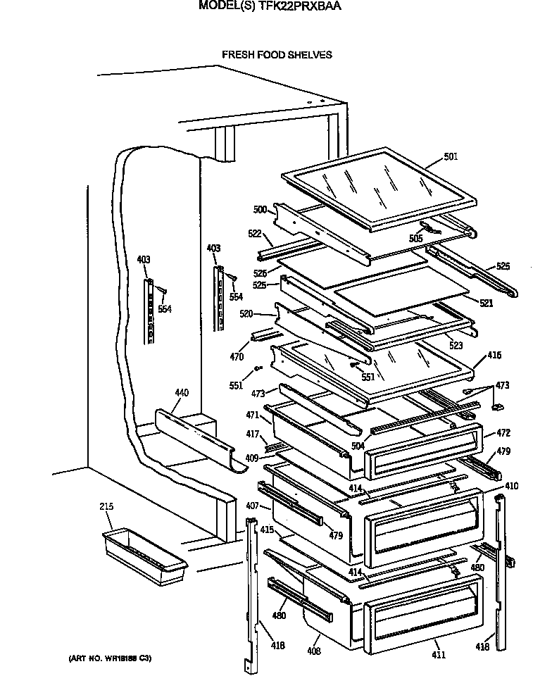 GE TFK22PRXBAA fresh food shelves diagram