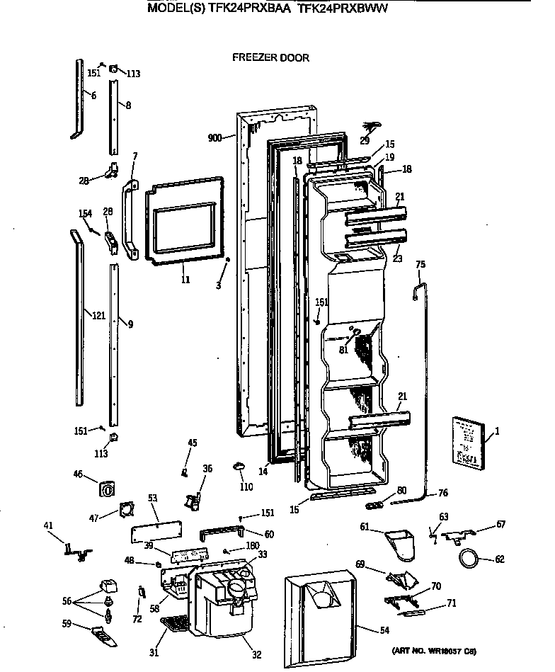GE TFK24PRXBWW freezer door diagram