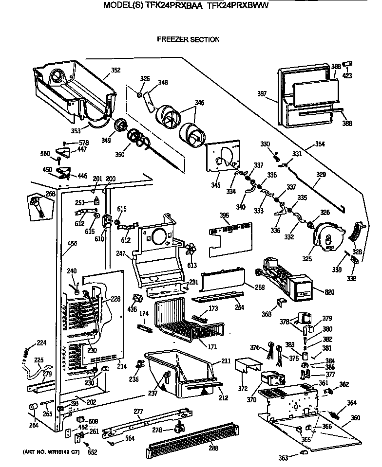 GE TFK24PRXBWW freezer section diagram