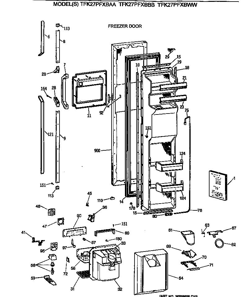 GE TFK27PFXBAA freezer door diagram