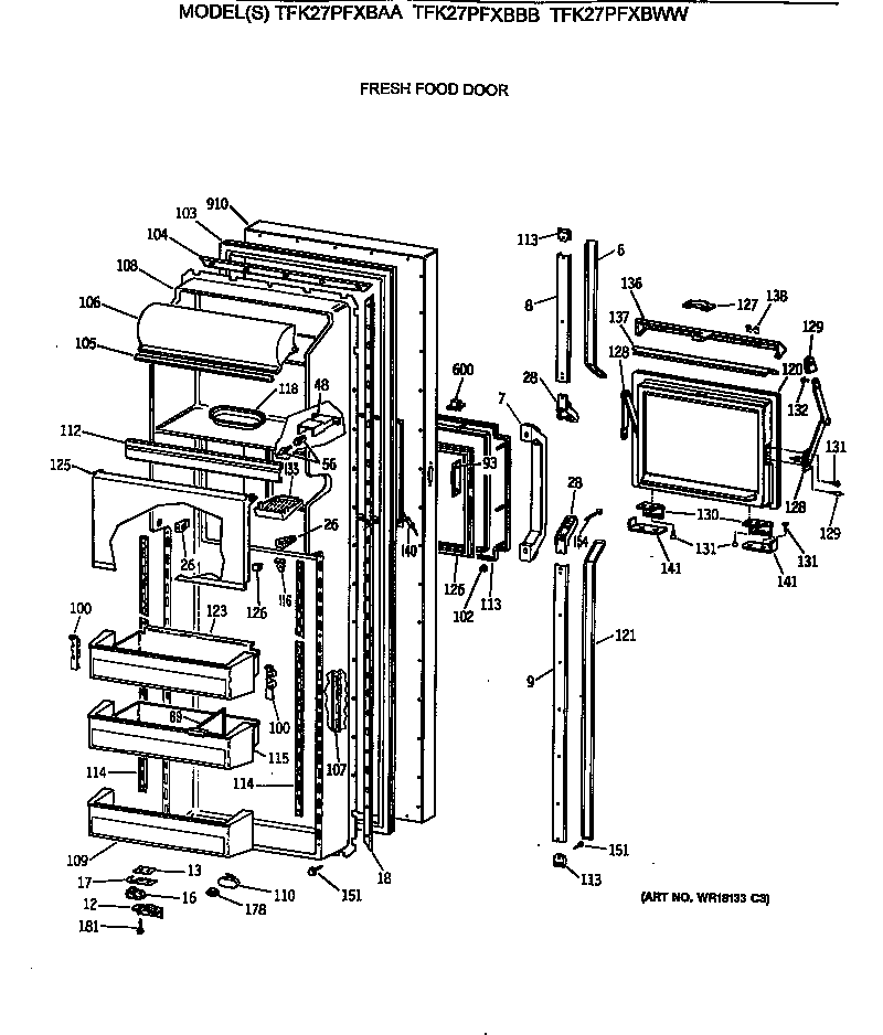 GE TFK27PFXBAA fresh food door diagram