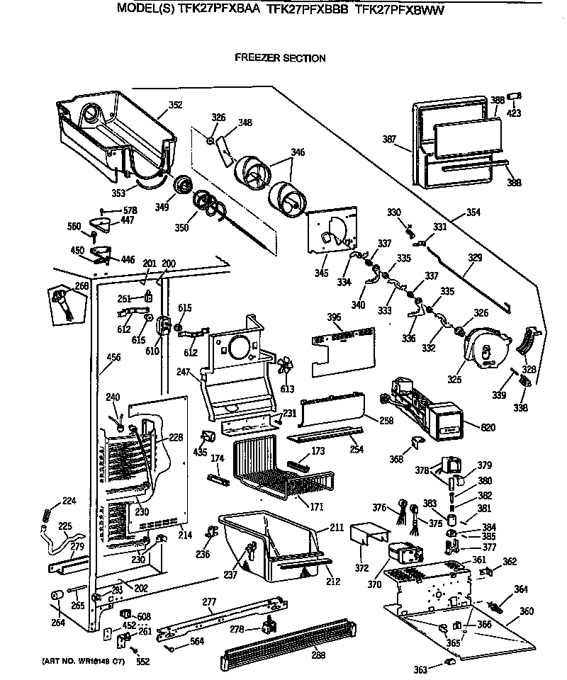 GE TFK27PFXBAA freezer section diagram