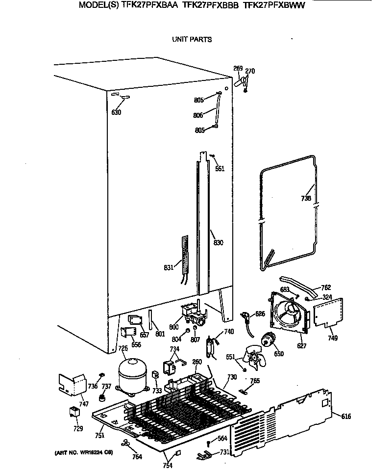 GE TFK27PFXBAA unit parts diagram