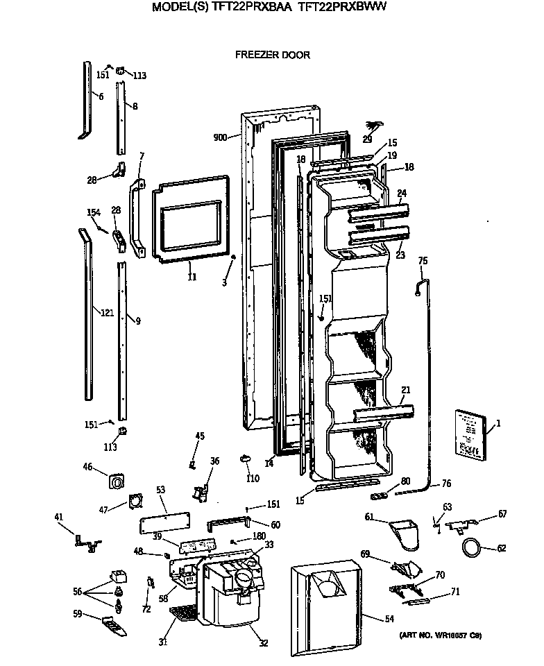 GE TFT22PRXBAA freezer door diagram