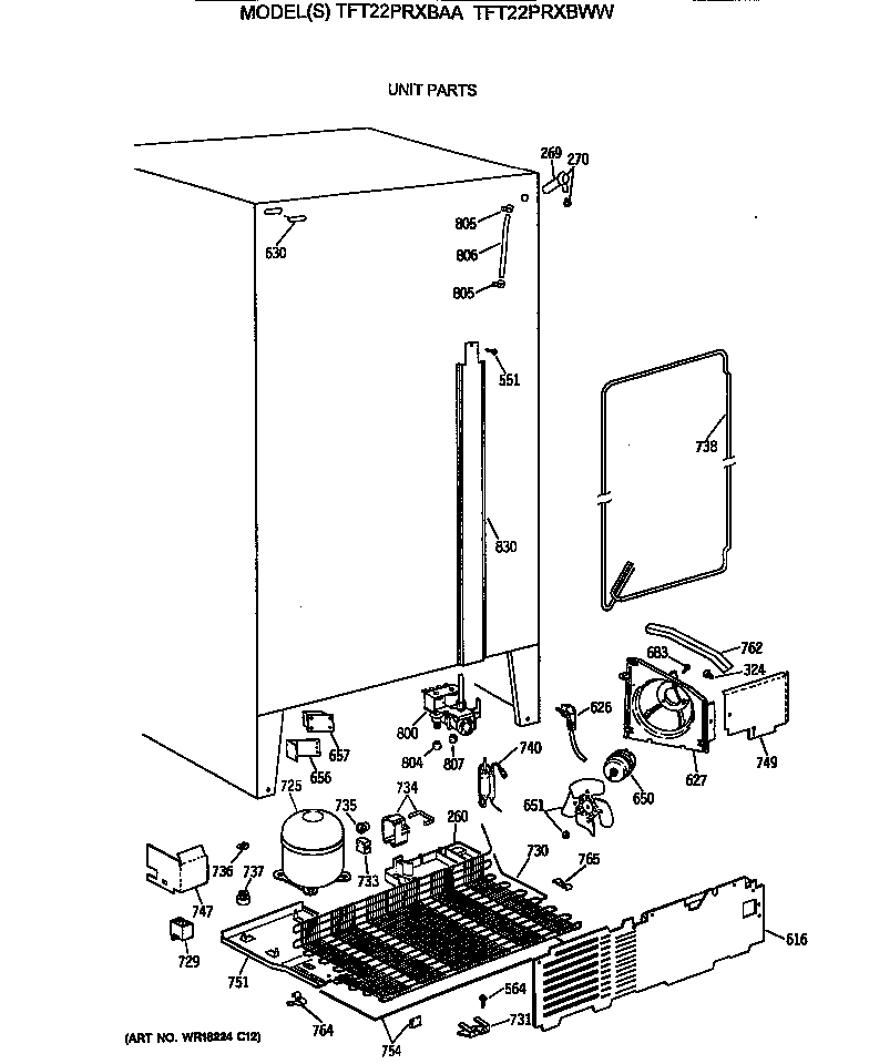 GE TFT22PRXBAA unit parts diagram