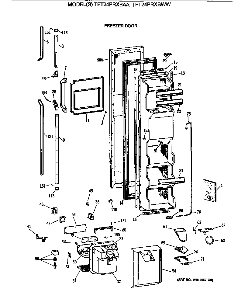 GE TFT24PRXBAA freezer door diagram