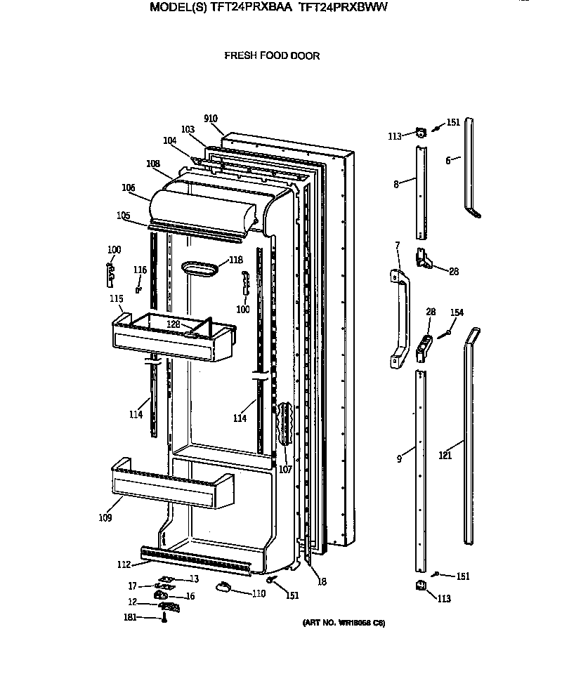 GE TFT24PRXBAA fresh food door diagram