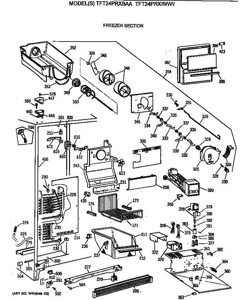 GE TFT24PRXBAA freezer section diagram
