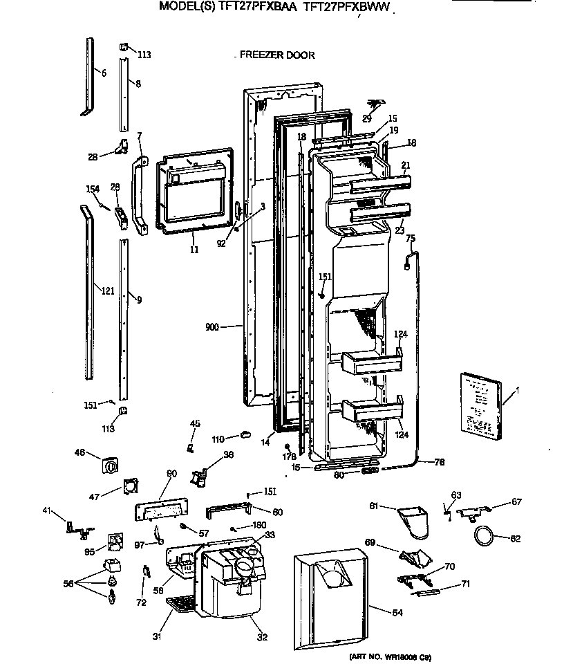 GE TFT27PFXBWW freezer door diagram