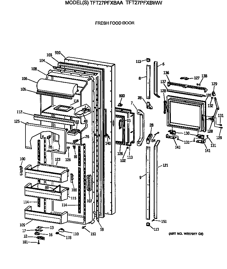 GE TFT27PFXBWW fresh food door diagram