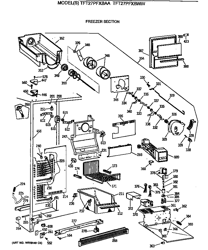 GE TFT27PFXBWW freezer section diagram