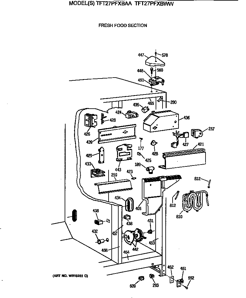 GE TFT27PFXBWW fresh food section diagram