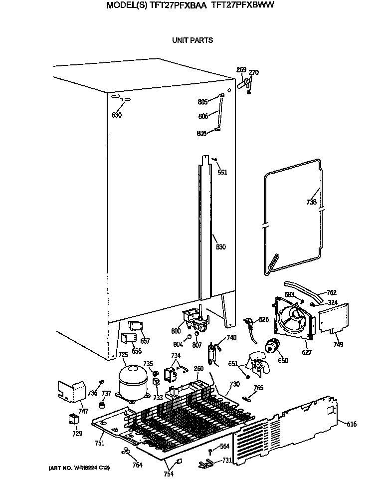 GE TFT27PFXBWW unit parts diagram