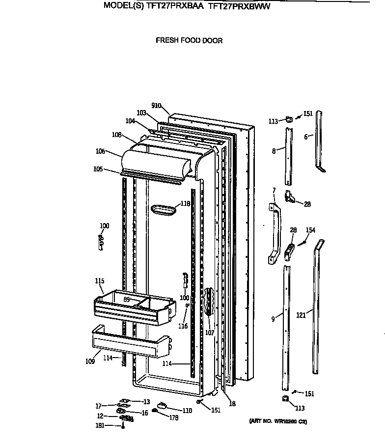 GE TFT27PRXBAA fresh food door diagram