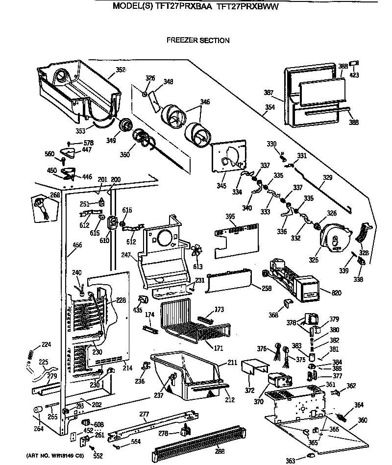 GE TFT27PRXBAA freezer section diagram