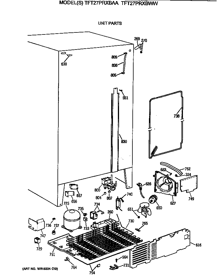 GE TFT27PRXBAA unit parts diagram