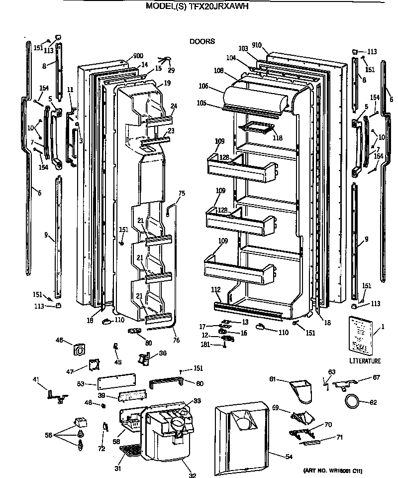 GE TFX20JRXAWH doors diagram