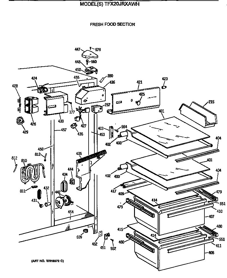GE TFX20JRXAWH fresh food section diagram