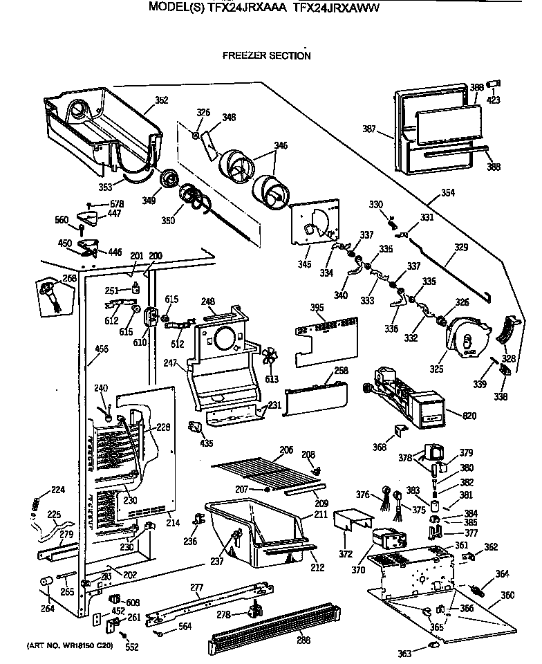 GE TFX24JRXAAA freezer section diagram