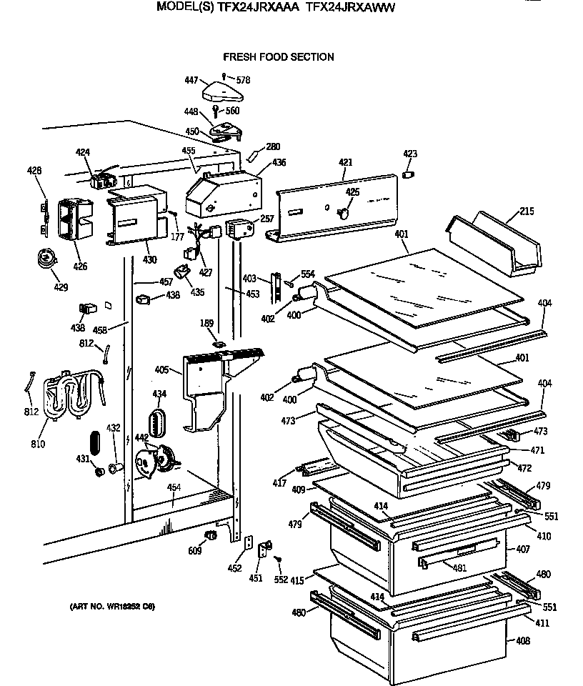 GE TFX24JRXAAA fresh food section diagram