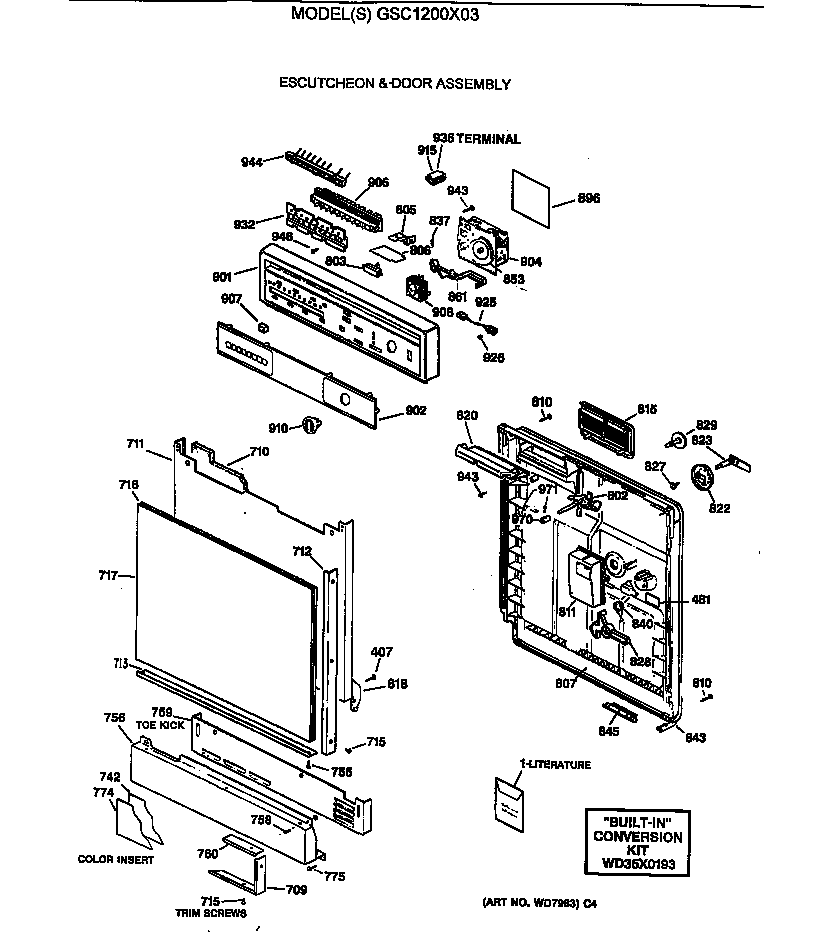GE GSC1200X03 escutcheon & door assembly diagram