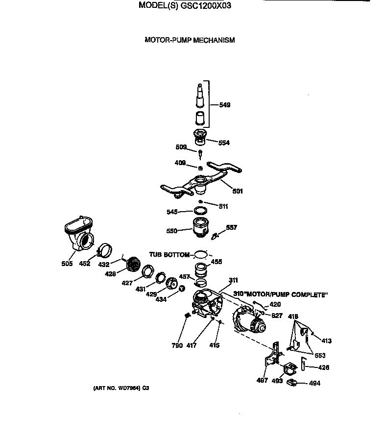 GE GSC1200X03 motor-pump mechanism diagram