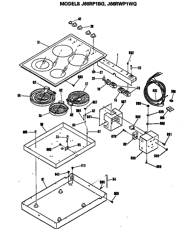 GE J66RWP1WG cooktop diagram