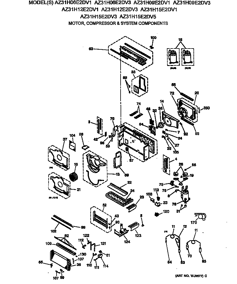 GE AZ31H15E2DV3 motor, compressor & system components diagram