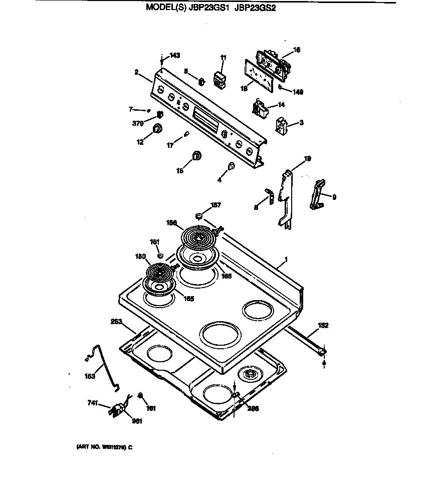 GE JBP23GS2 cooktop diagram