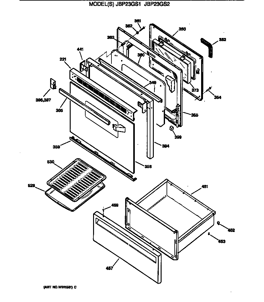GE JBP23GS2 door diagram