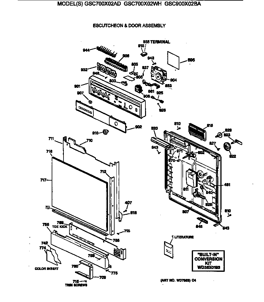 GE GSC700X02WH escutcheon & door assembly diagram