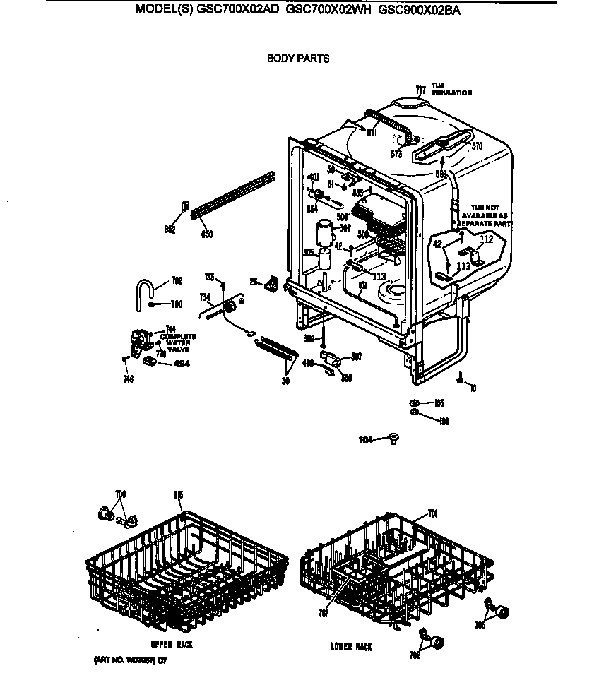 GE GSC700X02WH body parts diagram