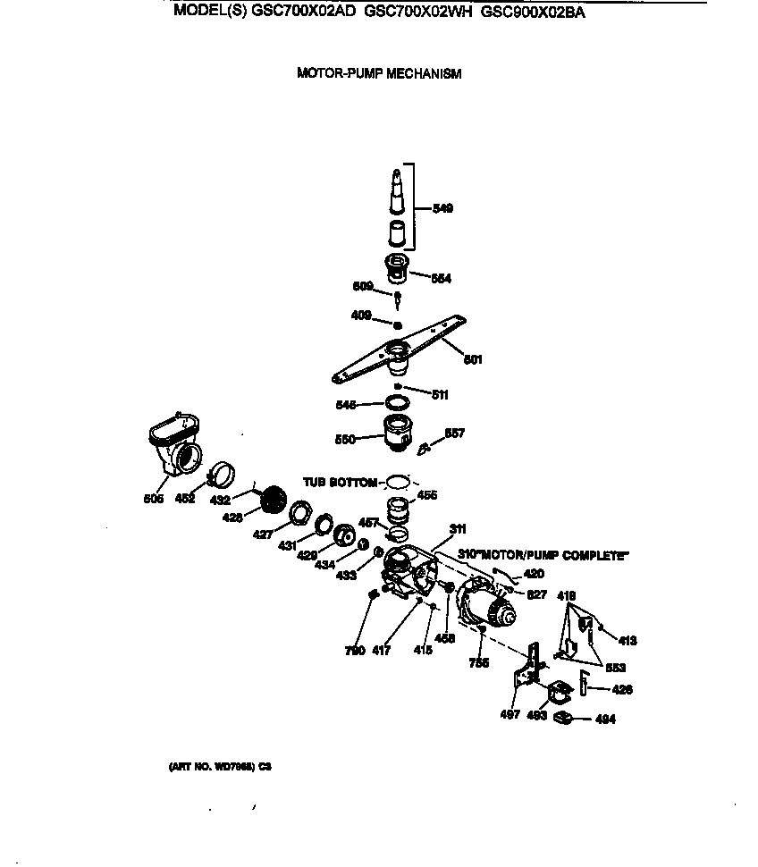 GE GSC700X02WH motor-pump mechanism diagram