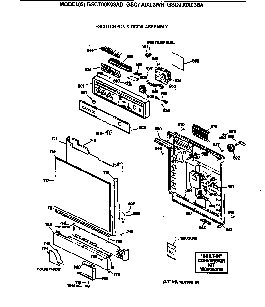 GE GSC700X03WH escutcheon & door assembly diagram