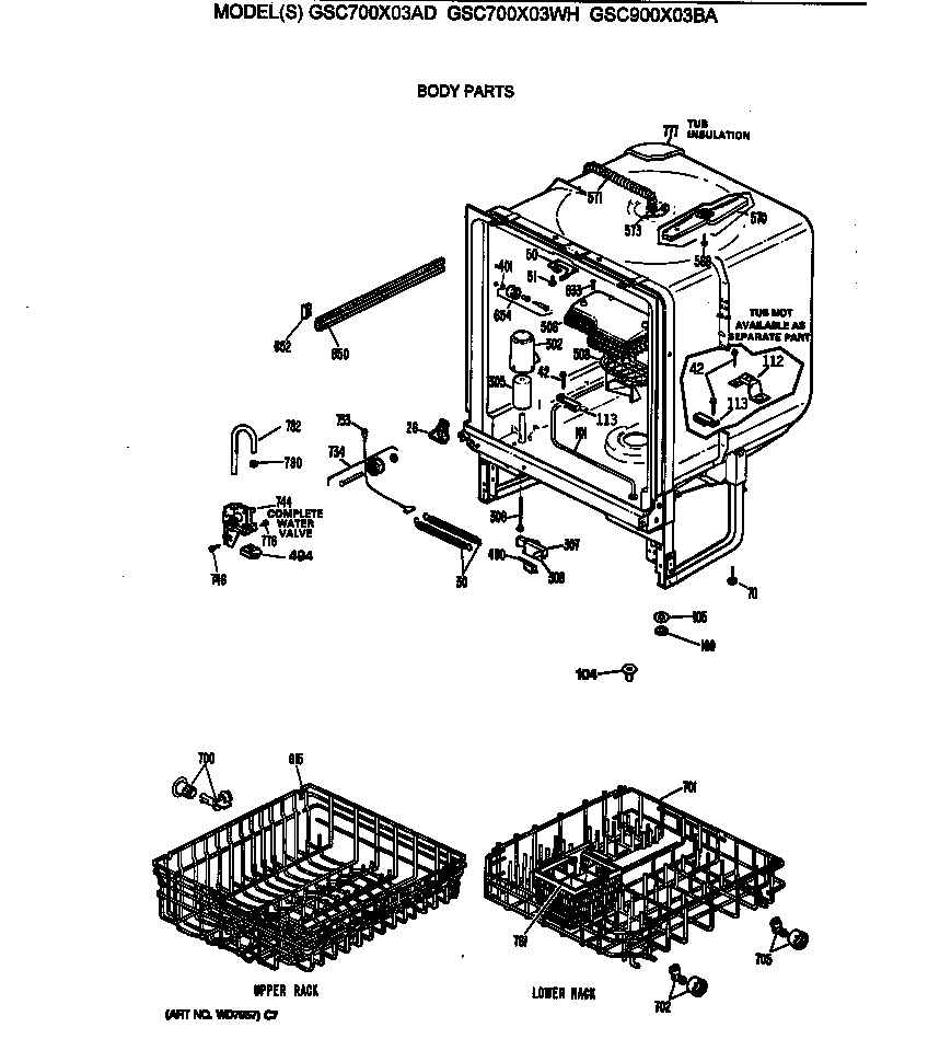 GE GSC700X03WH body parts diagram