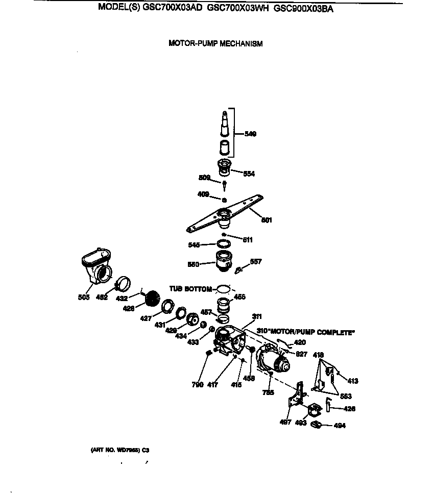 GE GSC700X03WH motor-pump mechanism diagram