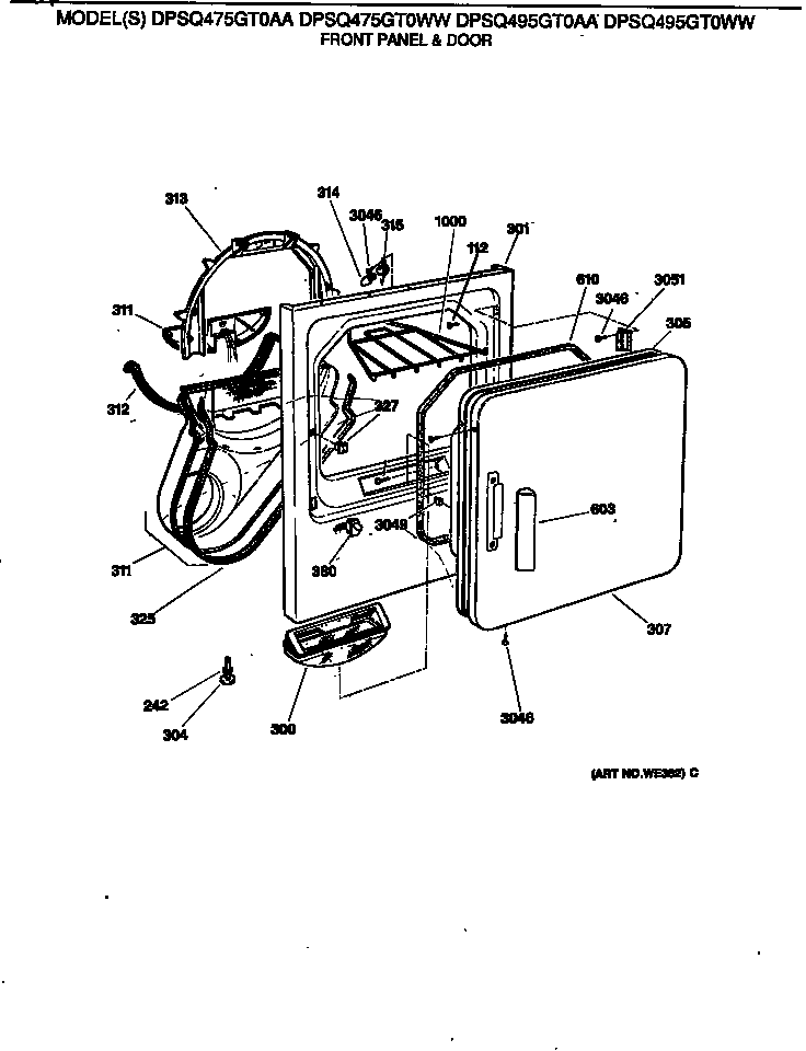 GE DPSQ495GT0AA front panel & door diagram