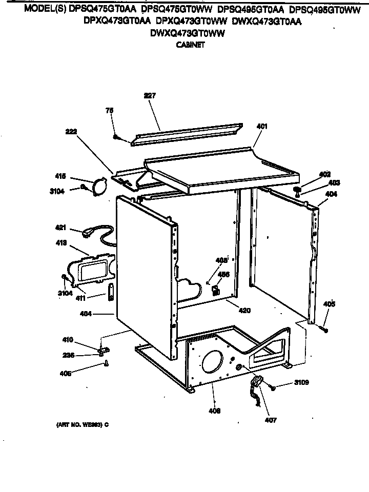 GE DPSQ495GT0AA cabinet diagram