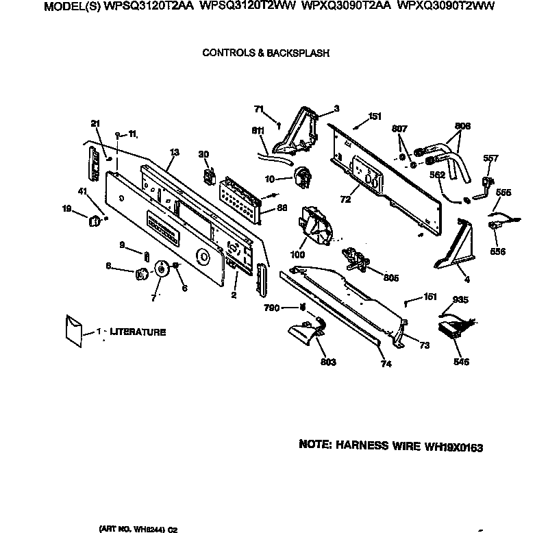 GE WPSQ3120T2AA controls & backsplash diagram