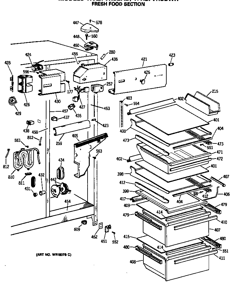 GE TFX27VRSBAD fresh food section diagram