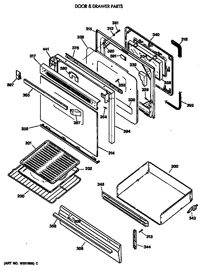 GE JGBP26WEV3WW door & drawer parts diagram