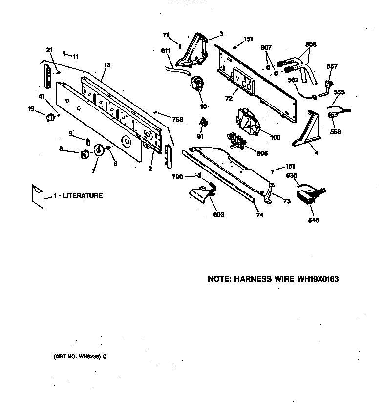 GE WVXR1040T3WW controls & backsplash diagram