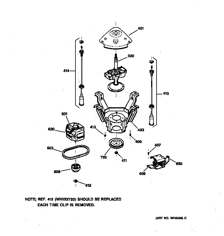 GE WVXR1040T3WW suspension, pump & drive components diagram